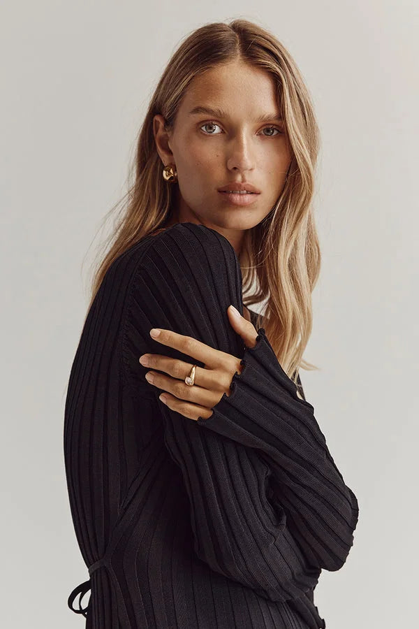 Mirthe | Geribbelde Midi-jurk met Ceintuur