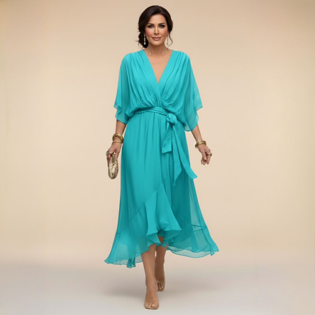 Lieve | Gedrapeerde Midi-Jurk met V-Hals