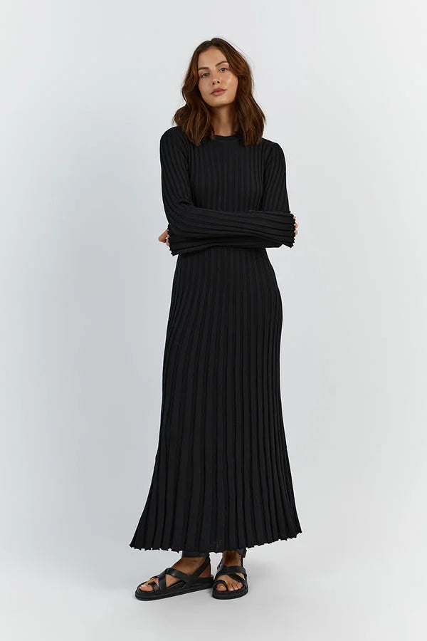 Mirthe | Geribbelde Midi-jurk met Ceintuur
