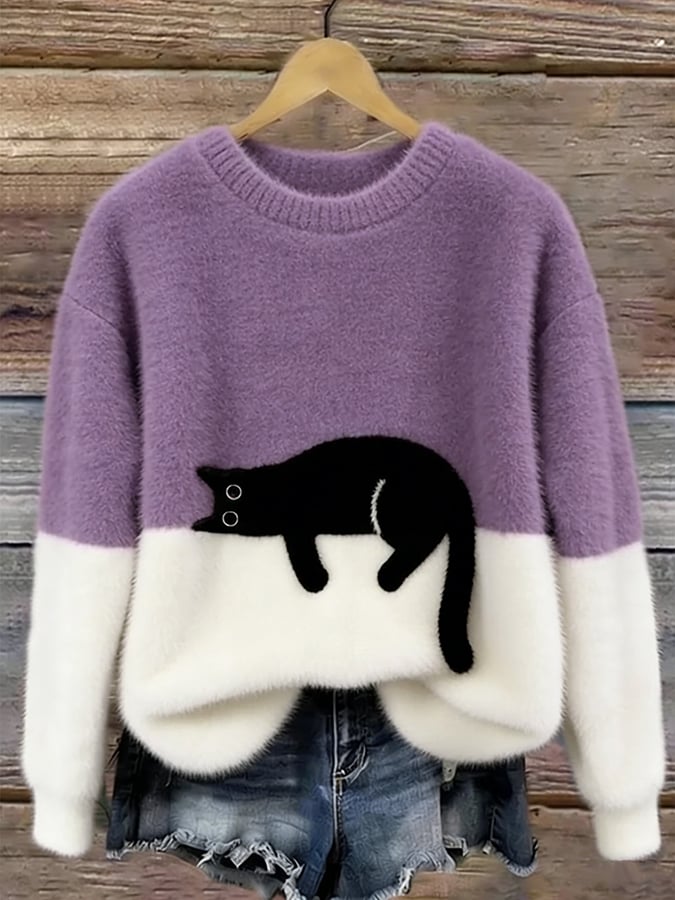 Wieneke | Zachte Oversized Trui met Kattenprint