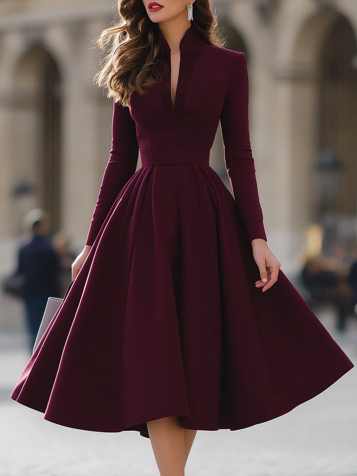 Hendrikje | Elegante Midi-jurk met Opstaande Kraag