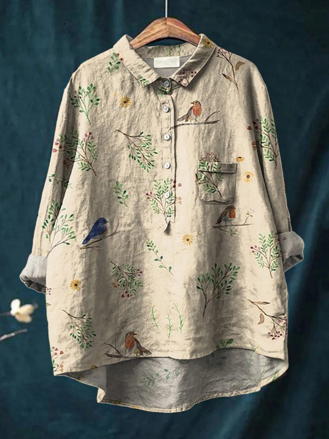 Karin | Luchtige Blouse met Vogel- en Bloemenprint