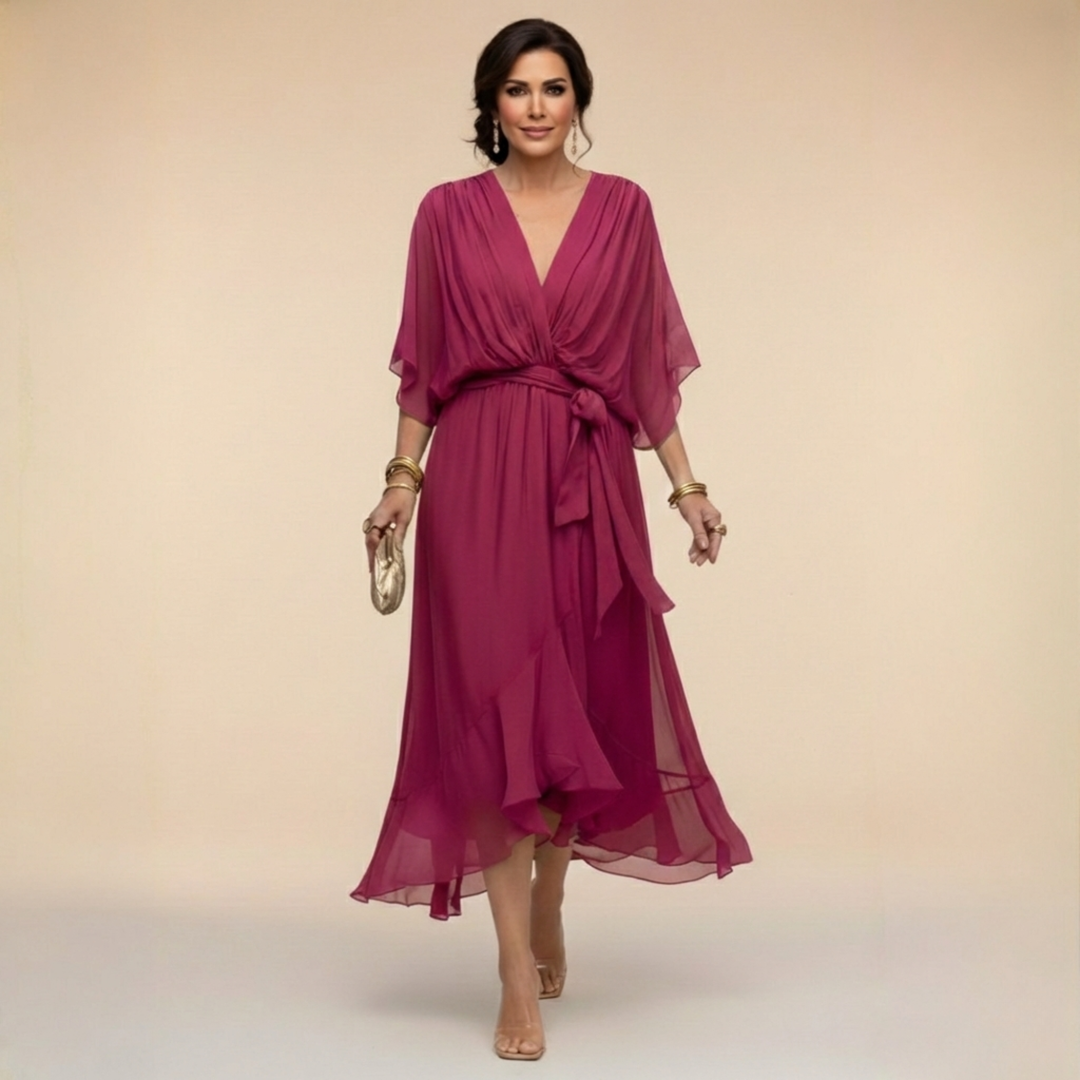 Lieve | Gedrapeerde Midi-Jurk met V-Hals