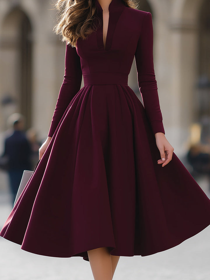 Hendrikje | Elegante Midi-jurk met Opstaande Kraag