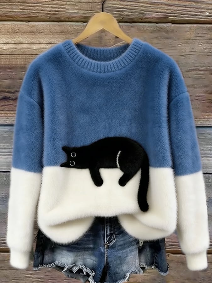 Wieneke | Zachte Oversized Trui met Kattenprint