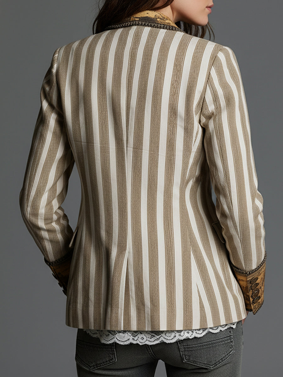 Dieuwertje | Gestreepte Blazer met Kunstprint