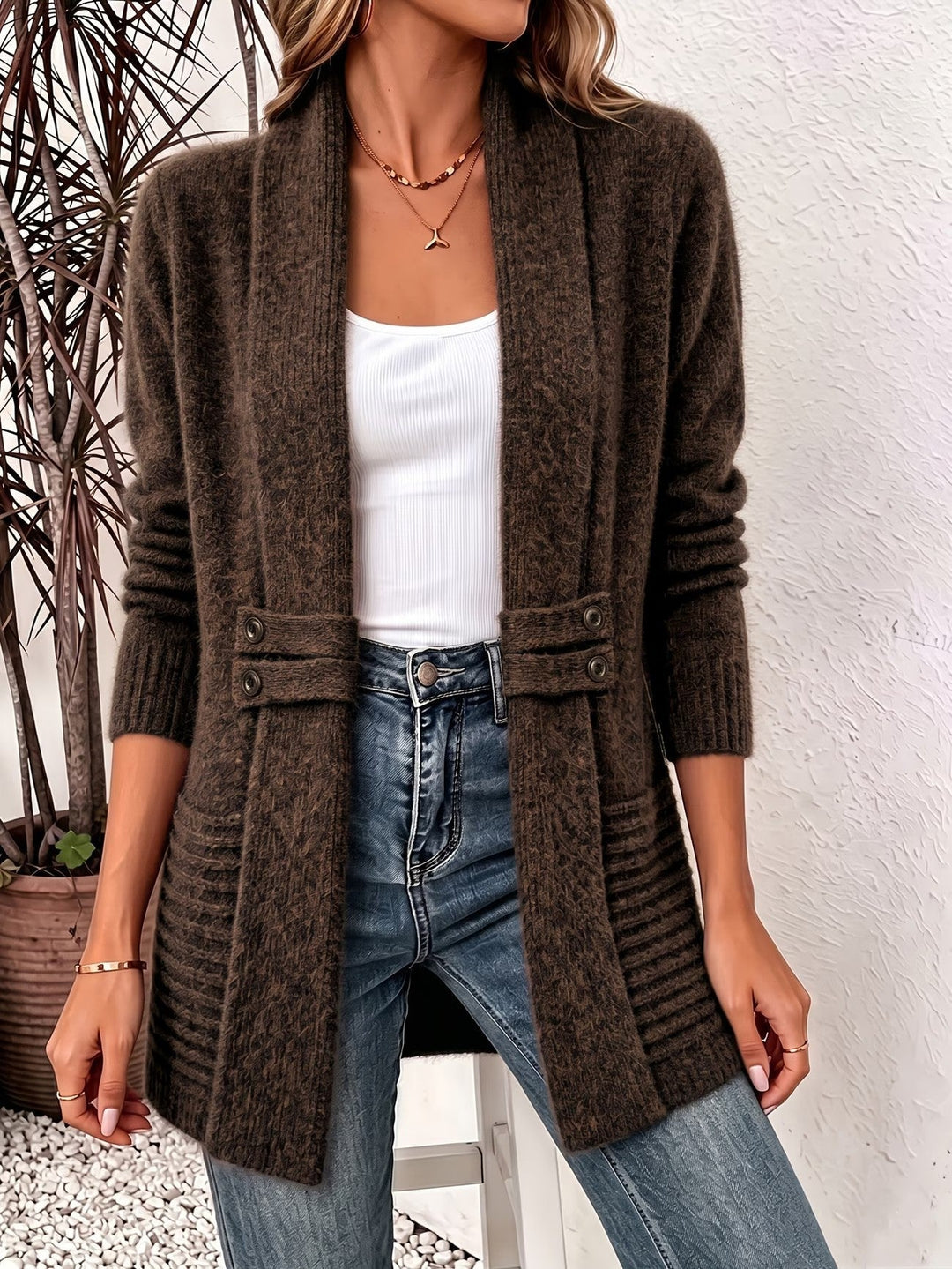 Steffie | Zacht Geribbeld Vest met Knoopdetail