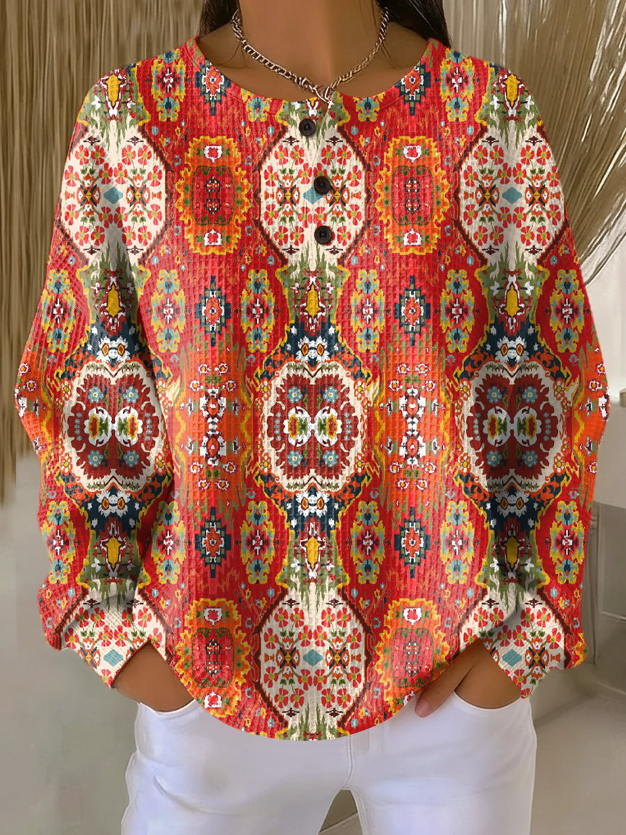 Marlijn | Bohemien Top met Etnisch Bloemenmotief