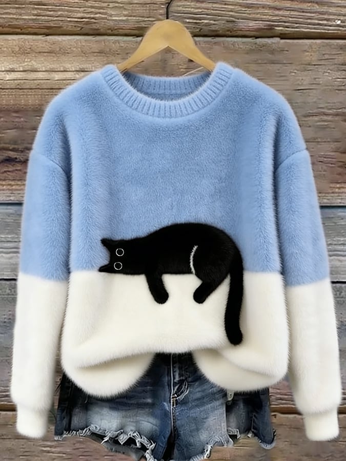 Wieneke | Zachte Oversized Trui met Kattenprint