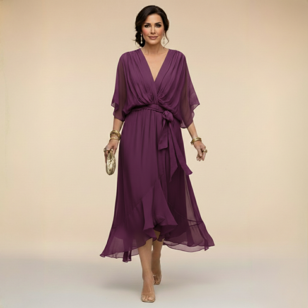 Lieve | Gedrapeerde Midi-Jurk met V-Hals