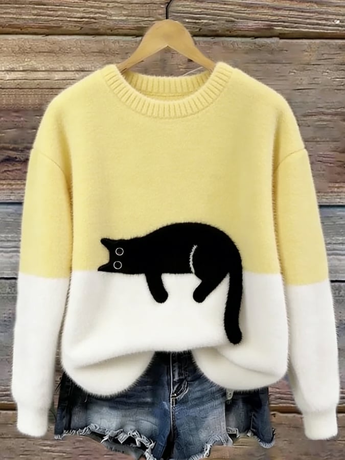Wieneke | Zachte Oversized Trui met Kattenprint