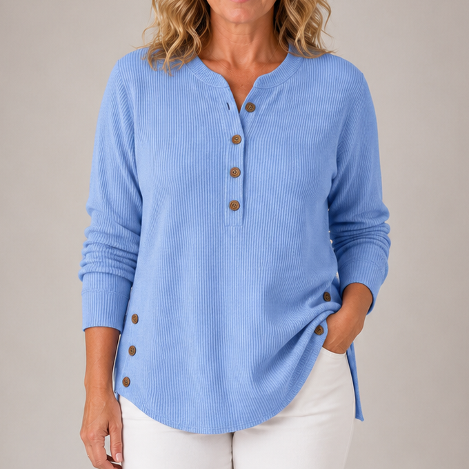 Nanda | Geribbelde Tuniek met Knoopdetail