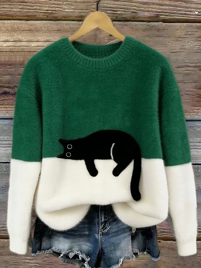 Wieneke | Zachte Oversized Trui met Kattenprint