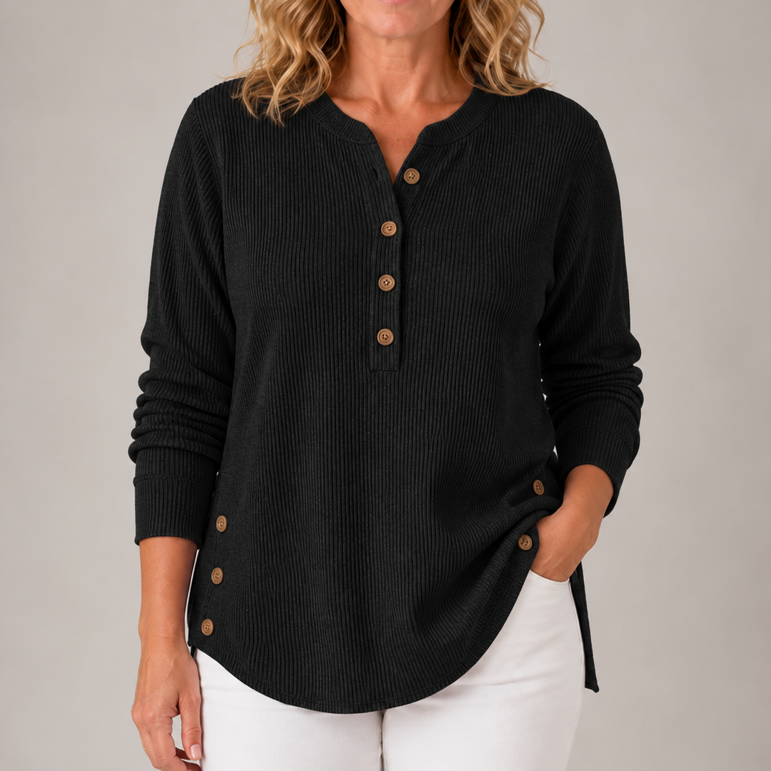 Nanda | Geribbelde Tuniek met Knoopdetail