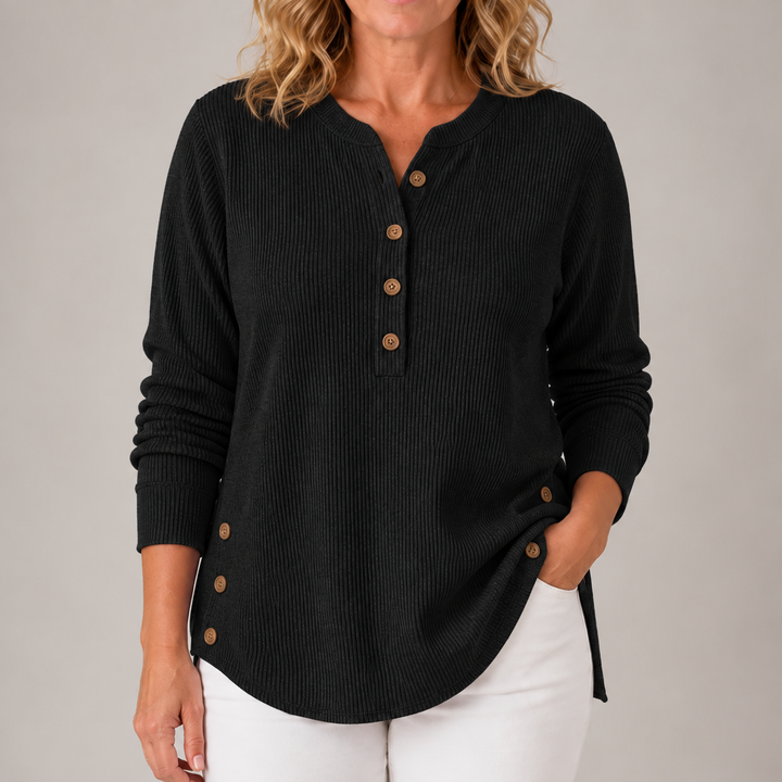 Nanda | Geribbelde Tuniek met Knoopdetail