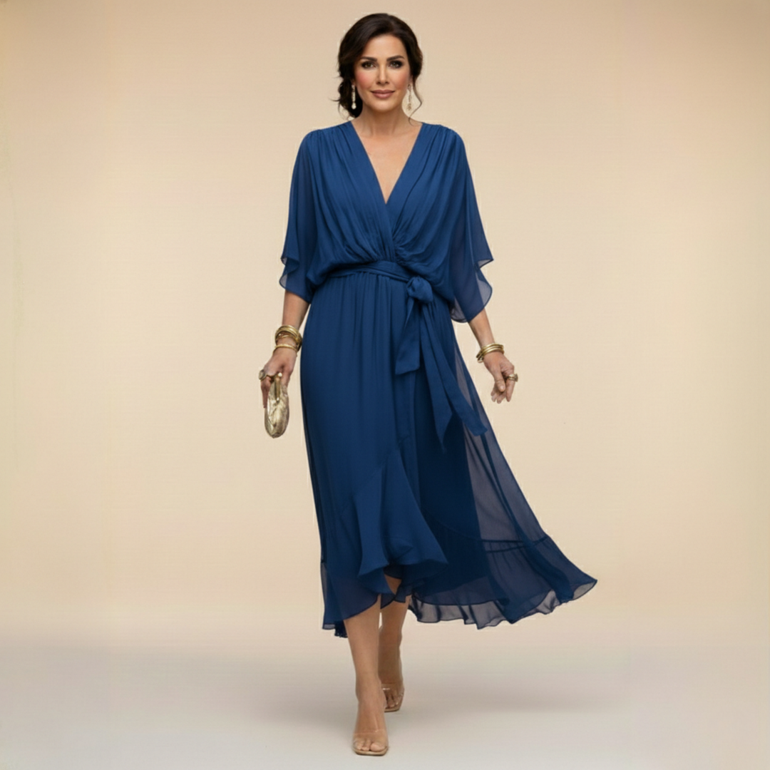 Lieve | Gedrapeerde Midi-Jurk met V-Hals