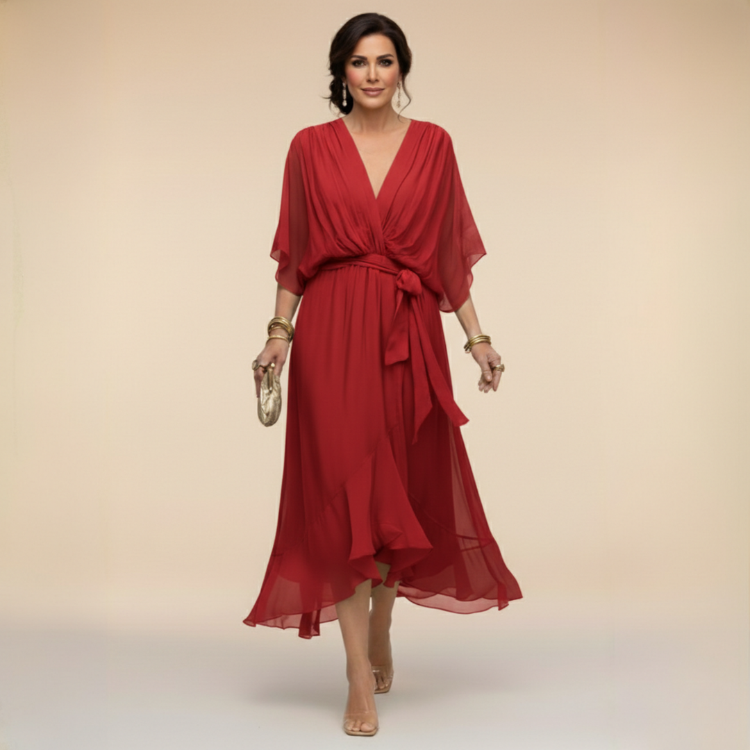 Lieve | Gedrapeerde Midi-Jurk met V-Hals