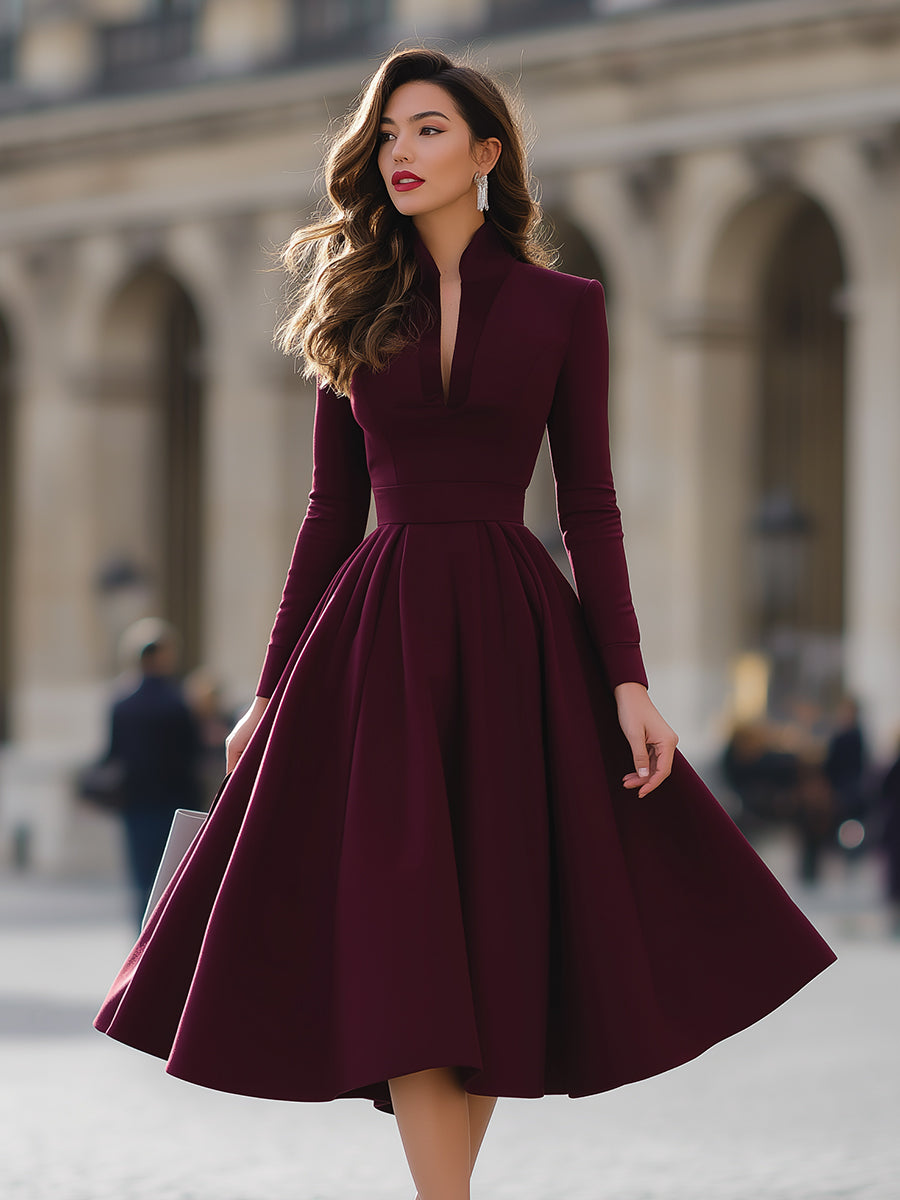 Hendrikje | Elegante Midi-jurk met Opstaande Kraag