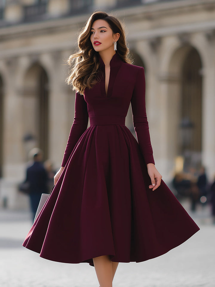 Hendrikje | Elegante Midi-jurk met Opstaande Kraag