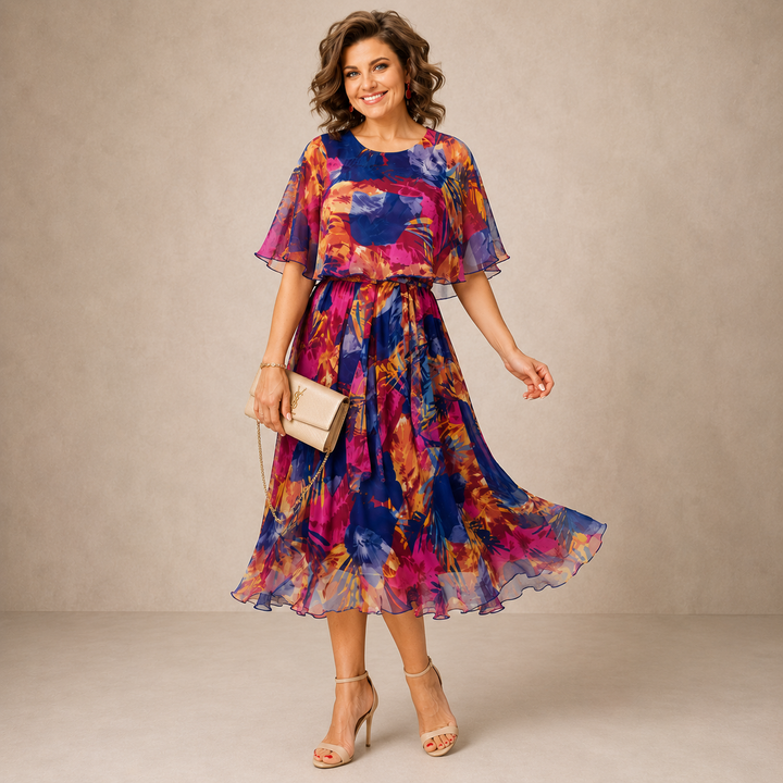 Hilde | Sierlijke Bloemen Midi-jurk