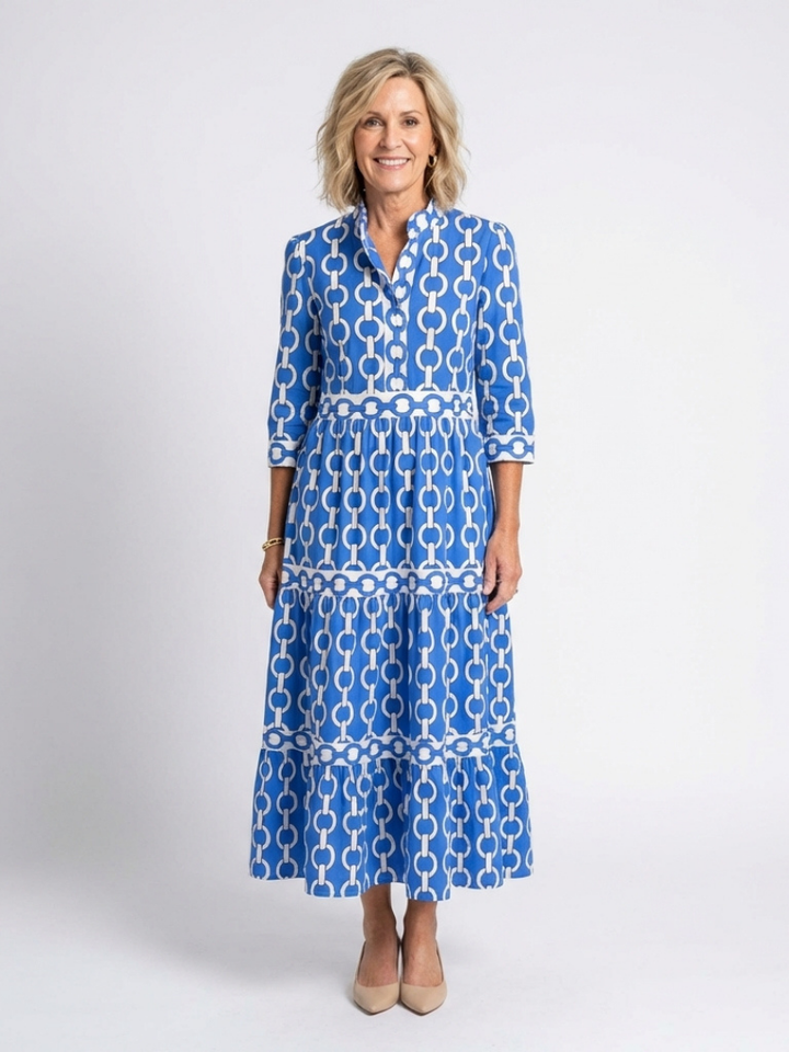 Maud | Sierlijke Midi-jurk met Schakelprint