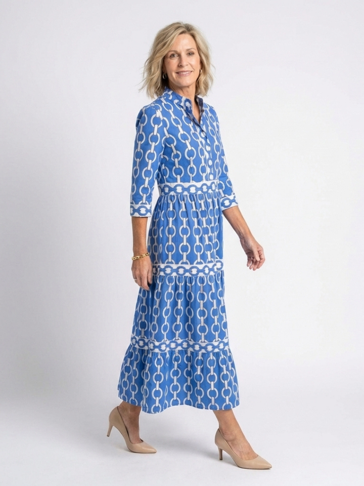 Maud | Sierlijke Midi-jurk met Schakelprint