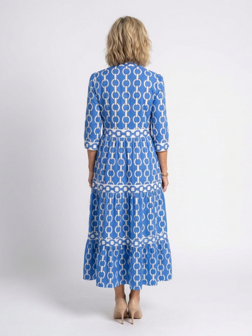 Maud | Sierlijke Midi-jurk met Schakelprint