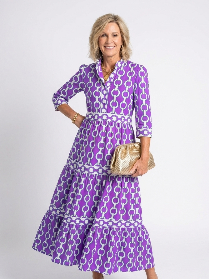 Maud | Sierlijke Midi-jurk met Schakelprint