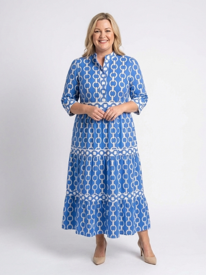 Maud | Sierlijke Midi-jurk met Schakelprint