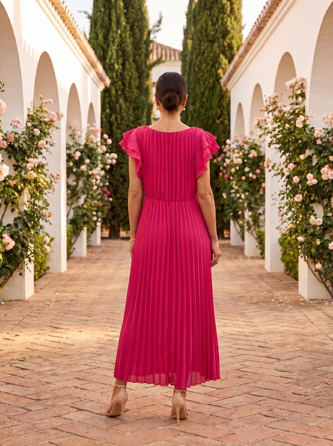 Amalia | Geplooide Midi-jurk met Knoopdetail