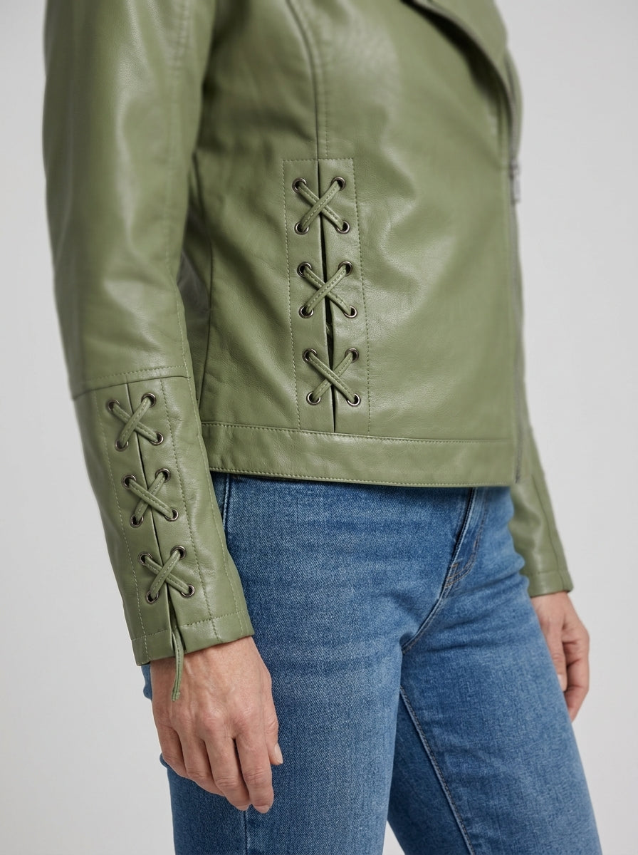 Ingrid | Soepel Bikerjack met Rijgdetails