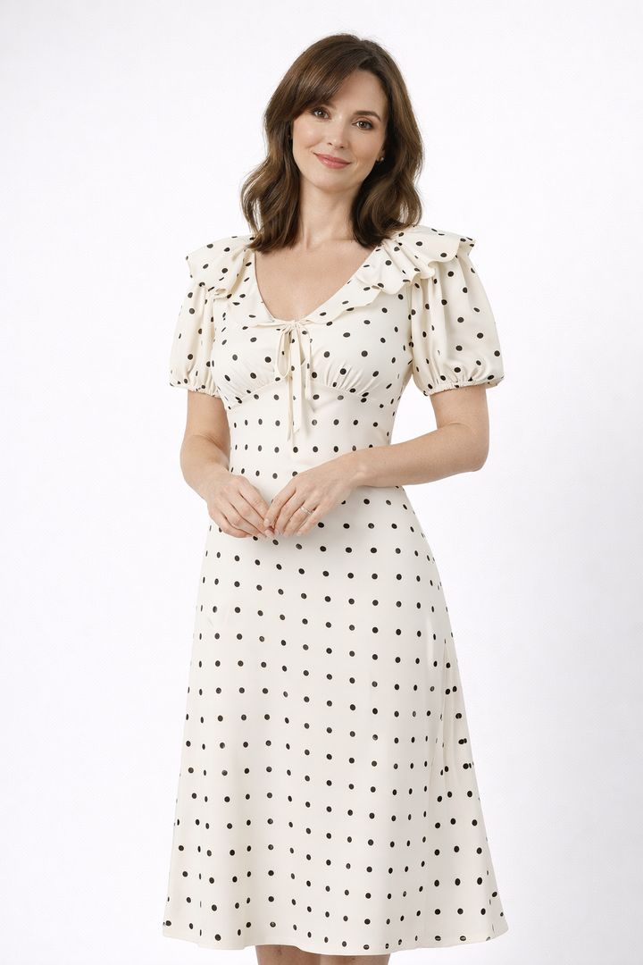 Ingrid | Elegante Stippen Midi-jurk