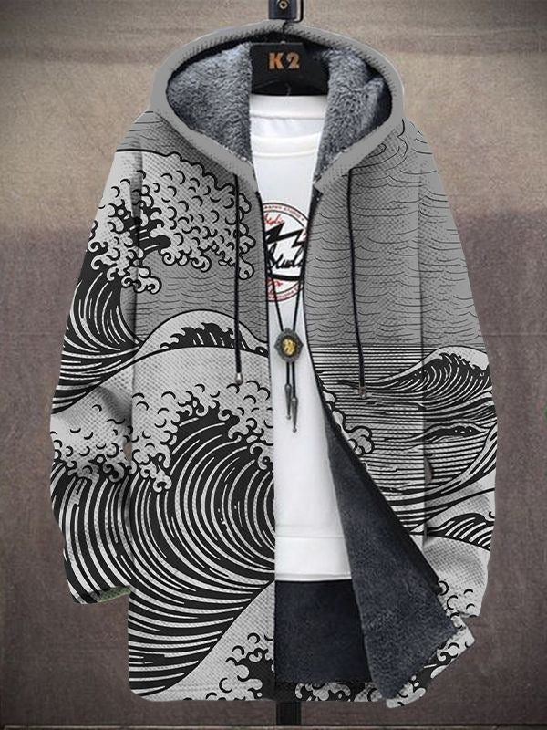 Greet | Sfeervol Vest met Golvenprint en Capuchon