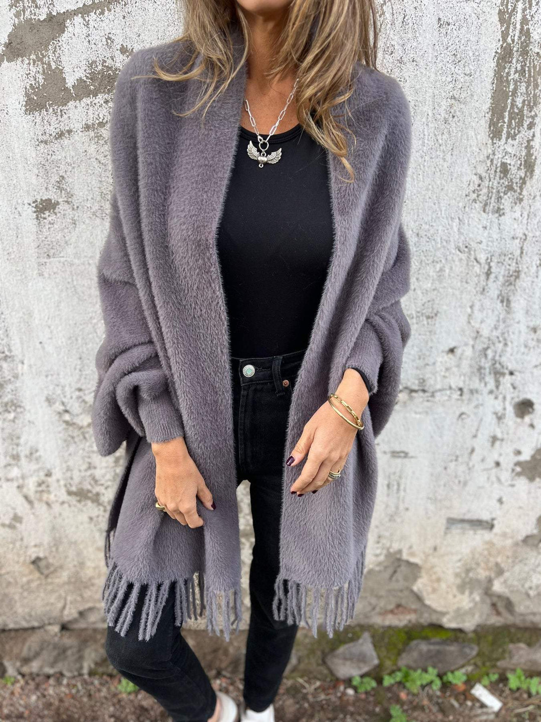 Esther | Warm Omslagvest met Franjes