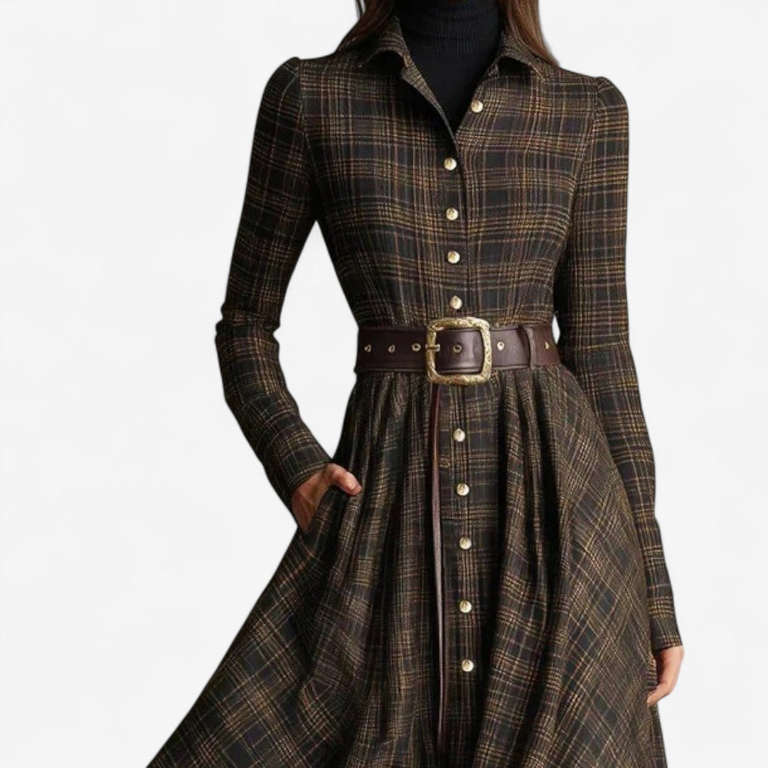 Ilse | Klassieke Geruite Maxi-jurk