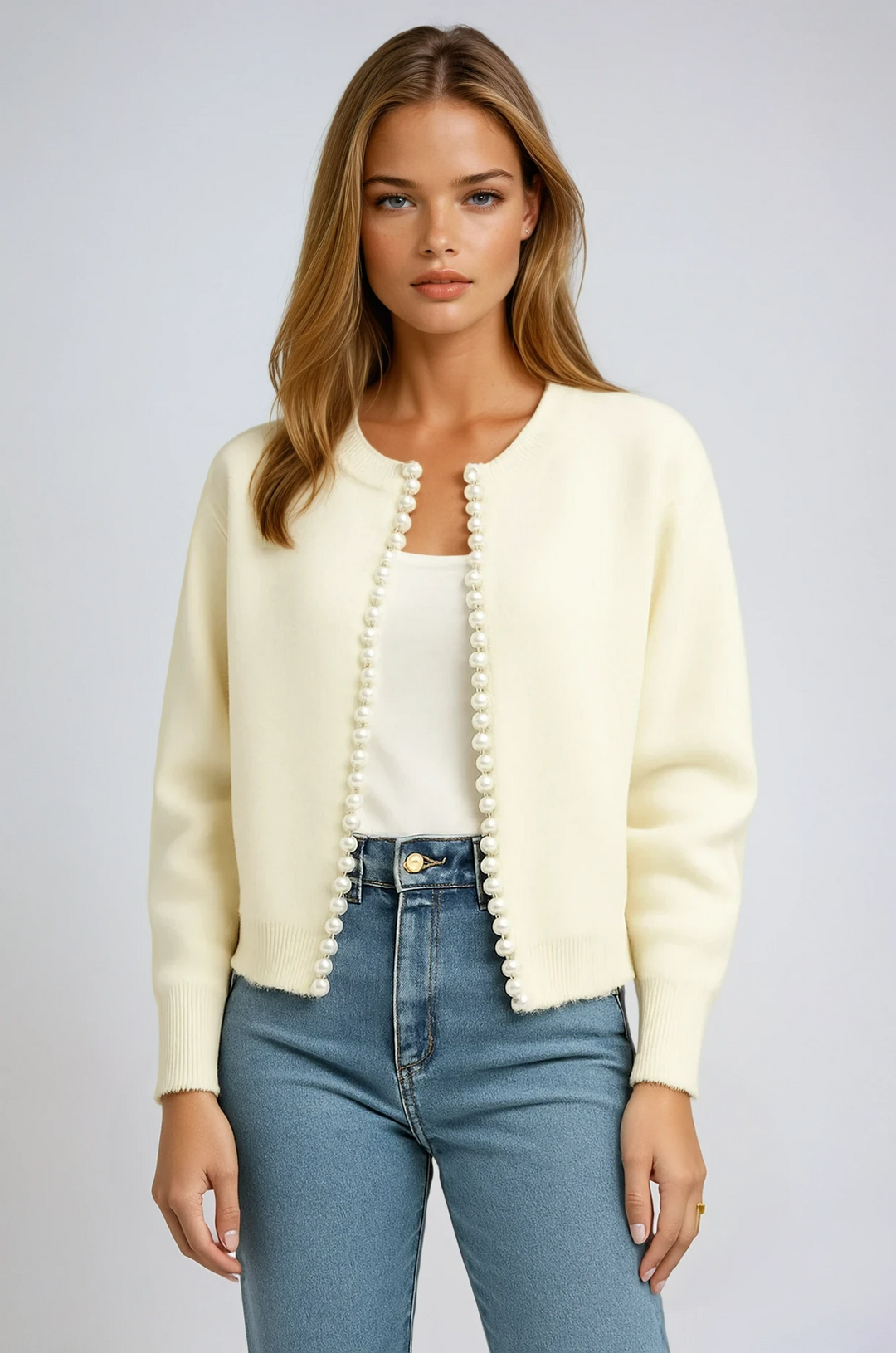 Eveline | Verfijnd Vest met Parelrand