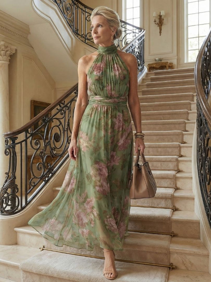Alieke | Bloemenprint Halter Maxi-jurk