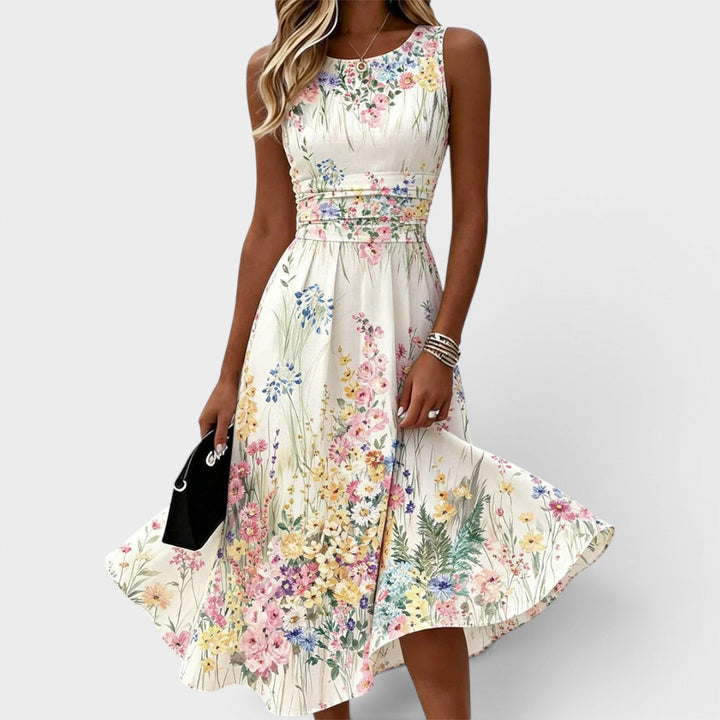 Saskia | Mouwloze Bloemenjurk Midi