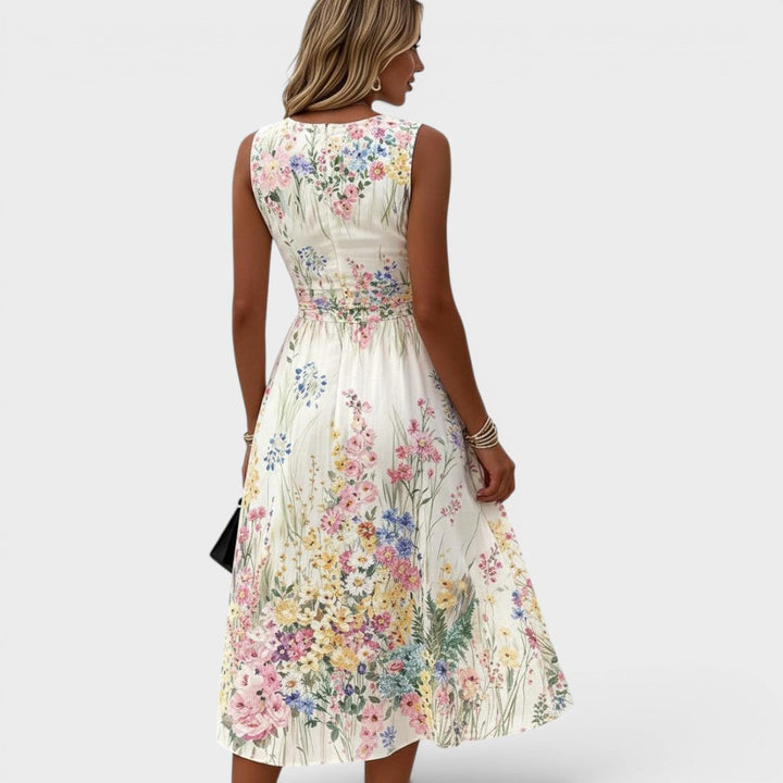 Saskia | Mouwloze Bloemenjurk Midi