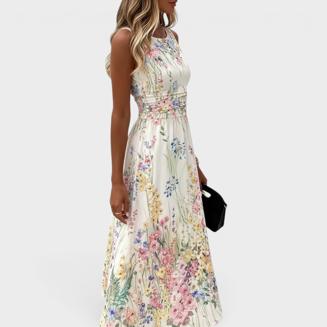 Saskia | Mouwloze Bloemenjurk Midi