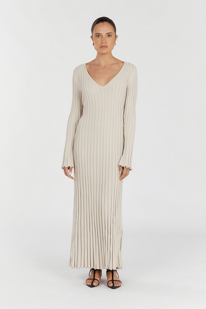 Mirthe | Geribbelde Midi-jurk met Ceintuur