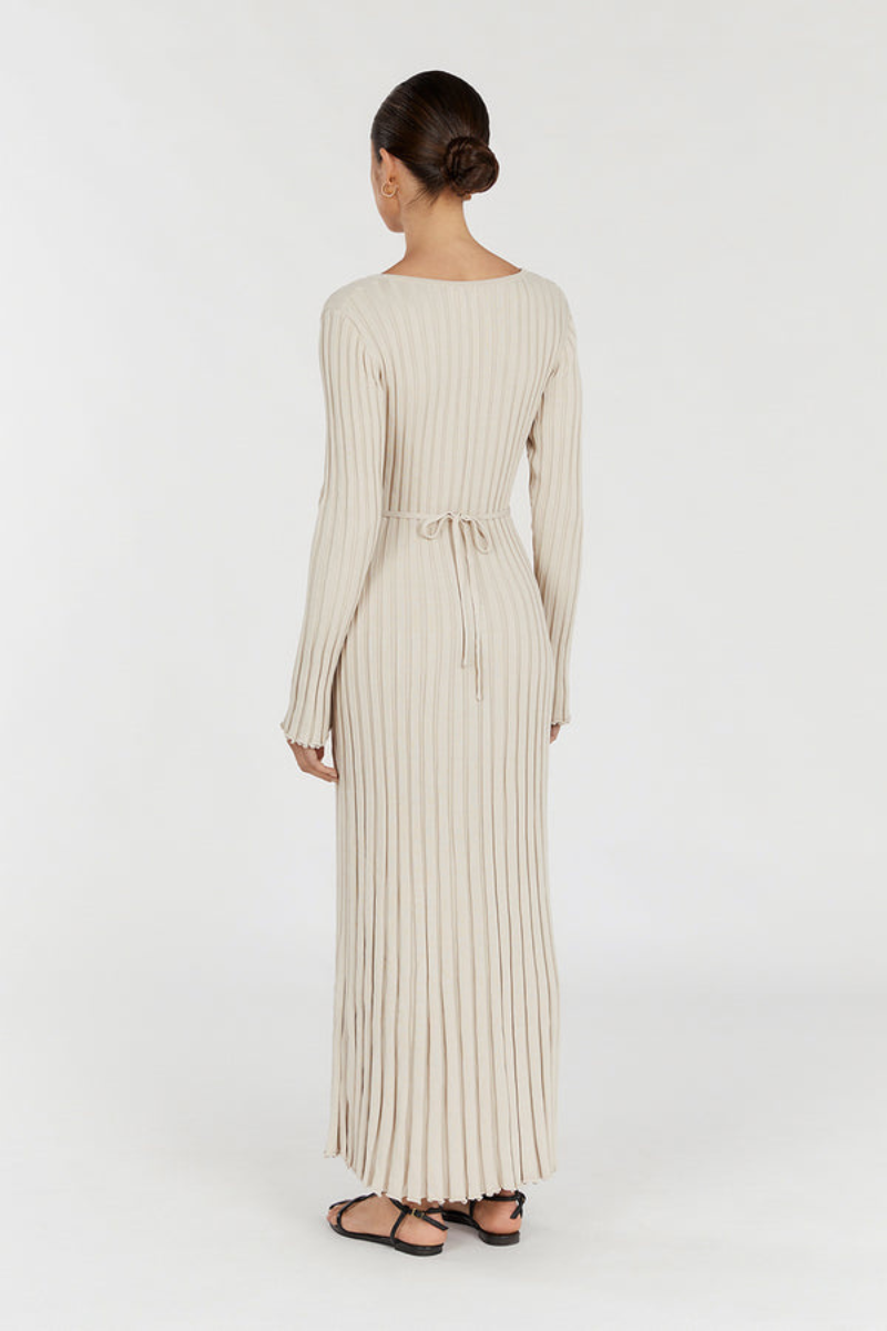 Mirthe | Geribbelde Midi-jurk met Ceintuur
