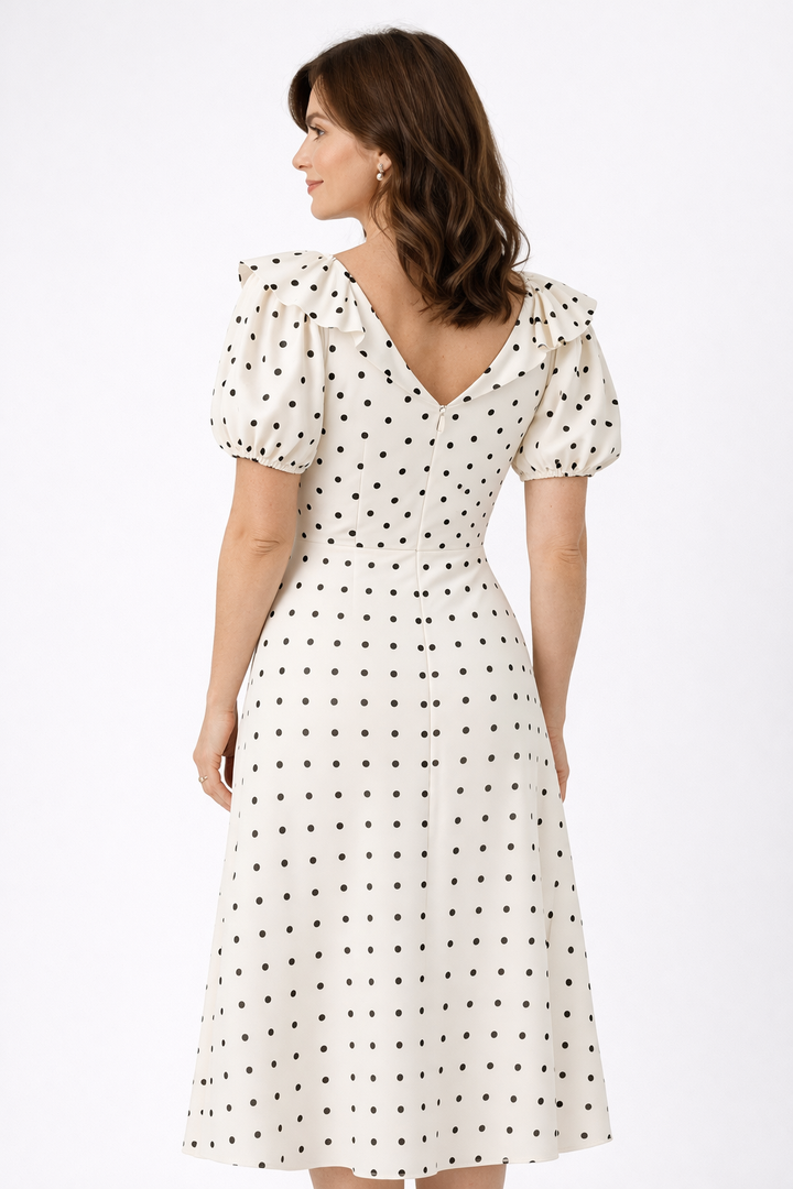 Ingrid | Elegante Stippen Midi-jurk
