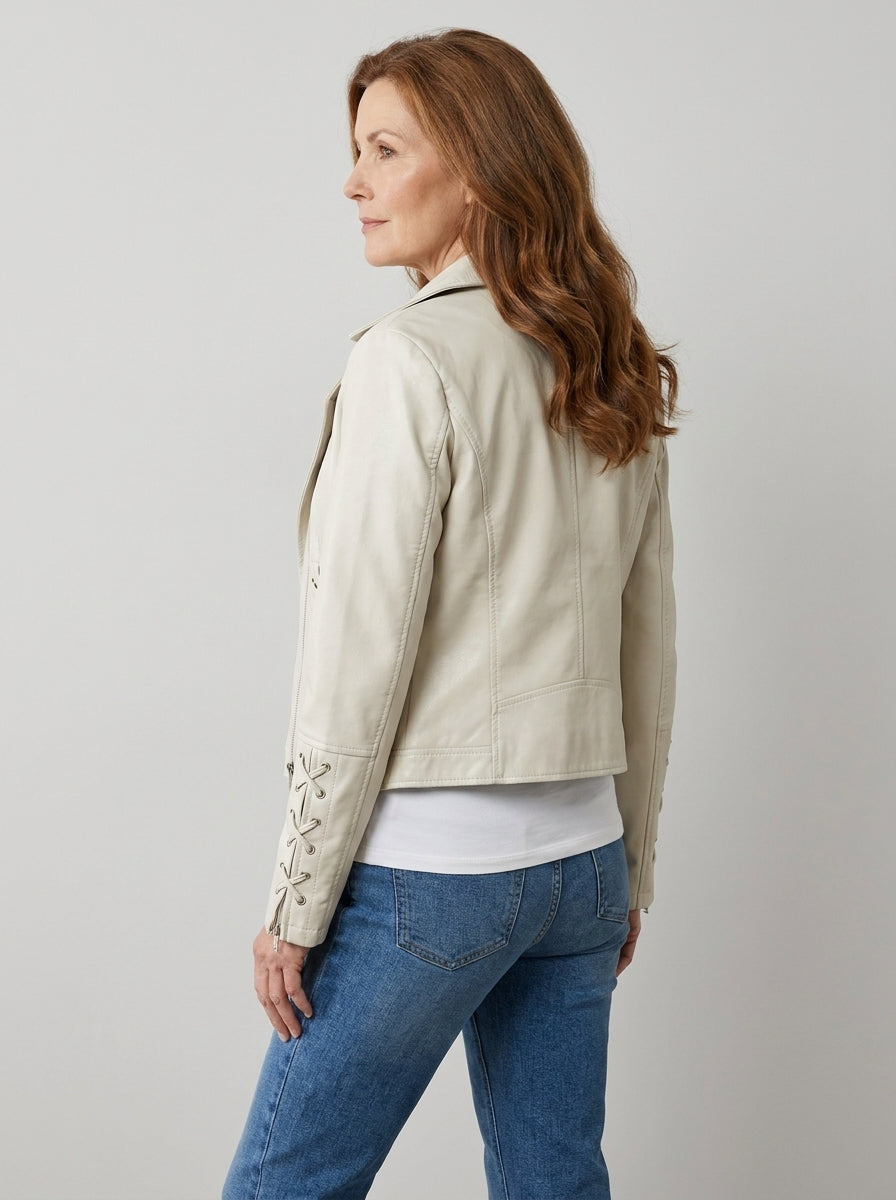 Ingrid | Soepel Bikerjack met Rijgdetails