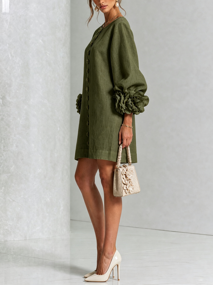 Berdine | Sierlijke Mini-jurk met Bloemdetail