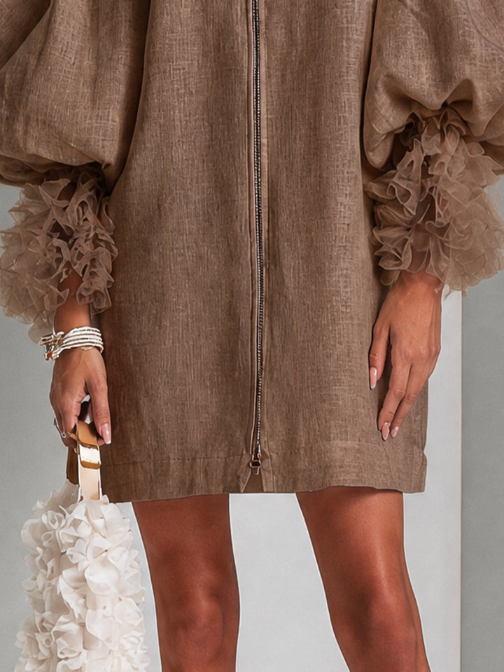Rixt | Elegante Jurk met Ballonmouwen en Ruche-Manchetten