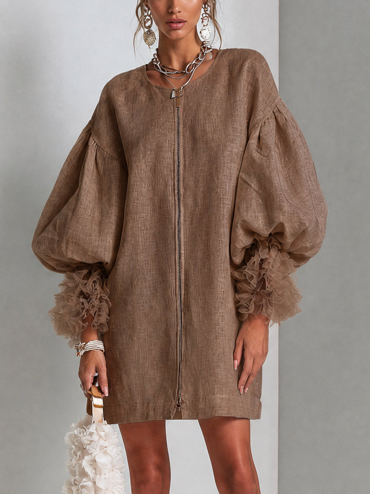 Rixt | Elegante Jurk met Ballonmouwen en Ruche-Manchetten