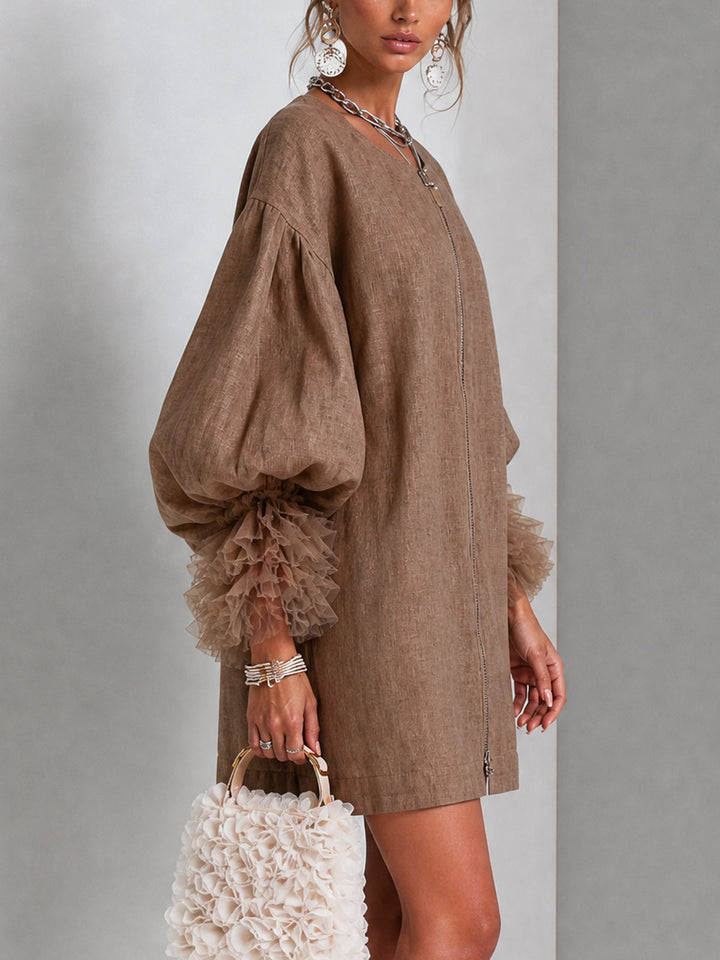 Rixt | Elegante Jurk met Ballonmouwen en Ruche-Manchetten