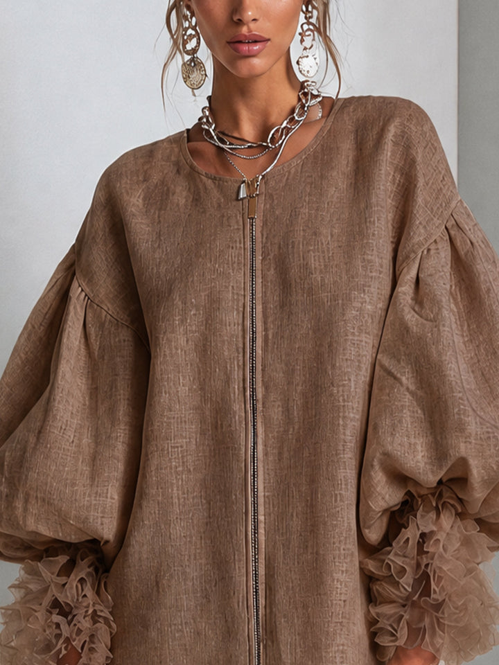 Rixt | Elegante Jurk met Ballonmouwen en Ruche-Manchetten