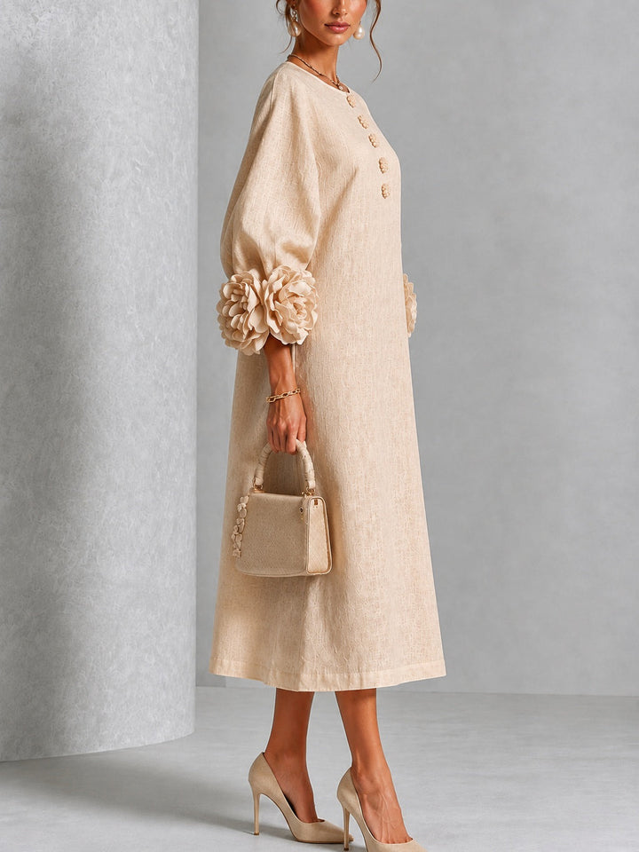 Lieve | Elegante Midi-Jurk met Bloemenmanchetten